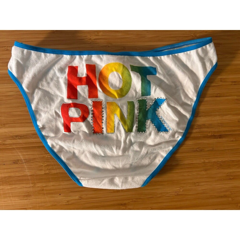 Vtg Victoria’ Secret PINK Rainbow Rhinestone Graphic Low Rise Bikini Size S